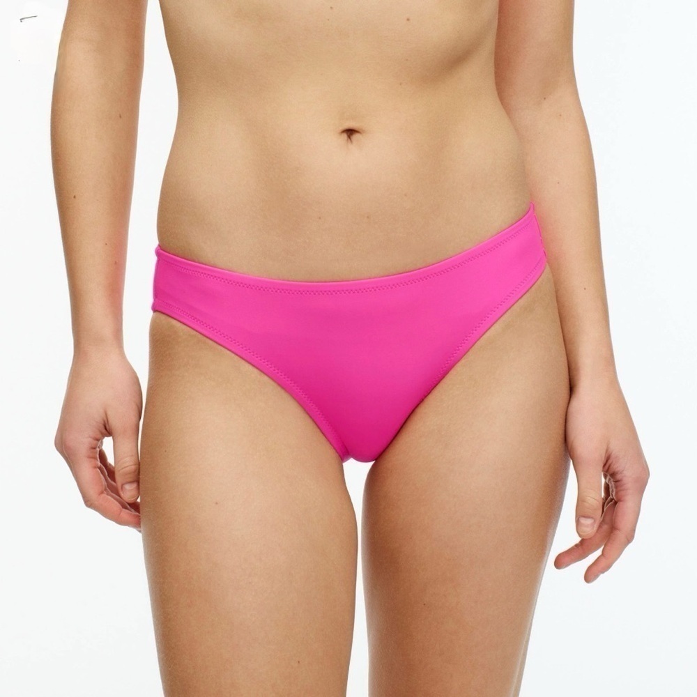 NWT J. Crew Hot Pink Curved Waist Cheeky Bikini Bottom, Mid Rise, Size Medium